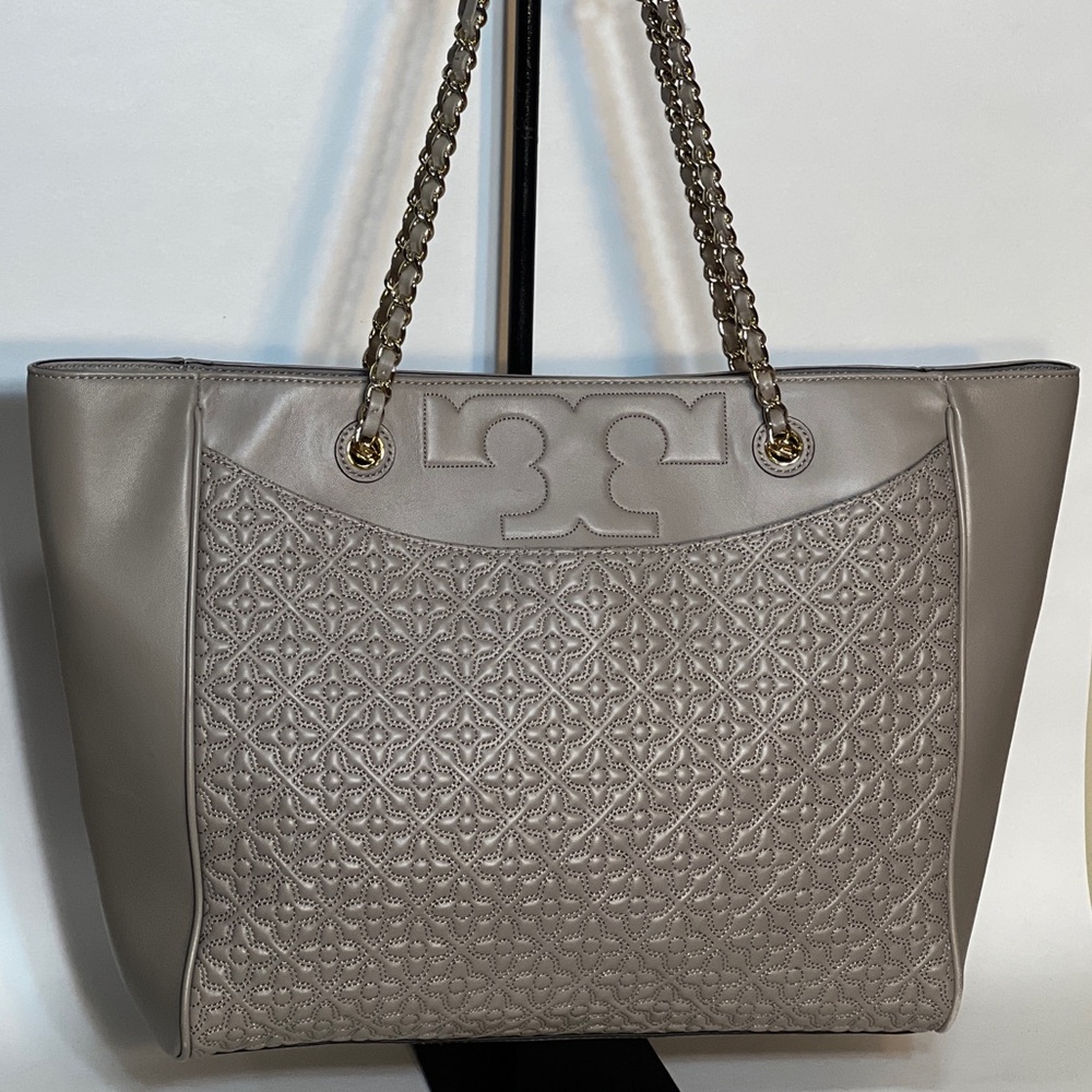 Tory Burch Gray Quilted Leather Tote - Picture 5 of 13